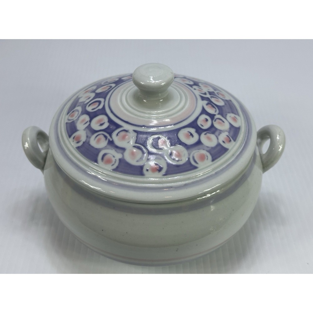 Vintage Studio Stoneware Pottery‎ Pink Purple Casserole Bean Pot with Lid